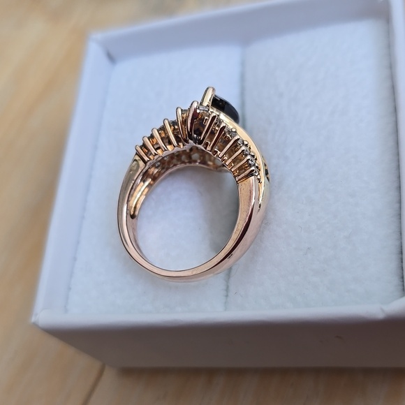 FINE JEWELRY GORGEOUS! 14K GOLD OVER SILVER BLUE AND WHITE SAPPHIRE RING SIZE 6 - Picture 9 of 13